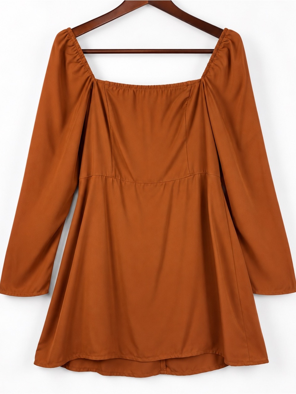 Abercrombie & Fitch Rust Brown Square Neck Mini Dress M Long Sleeve